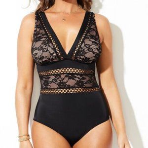 Nwt Peekaboo Plunge Lace Lattice Swimsuits For All One Piece